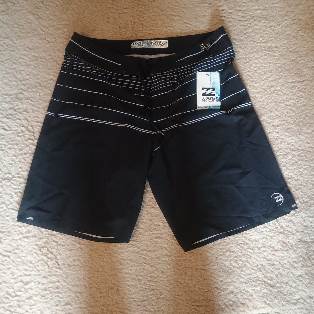 Billabong Black and White Striped Board Shorts NWT